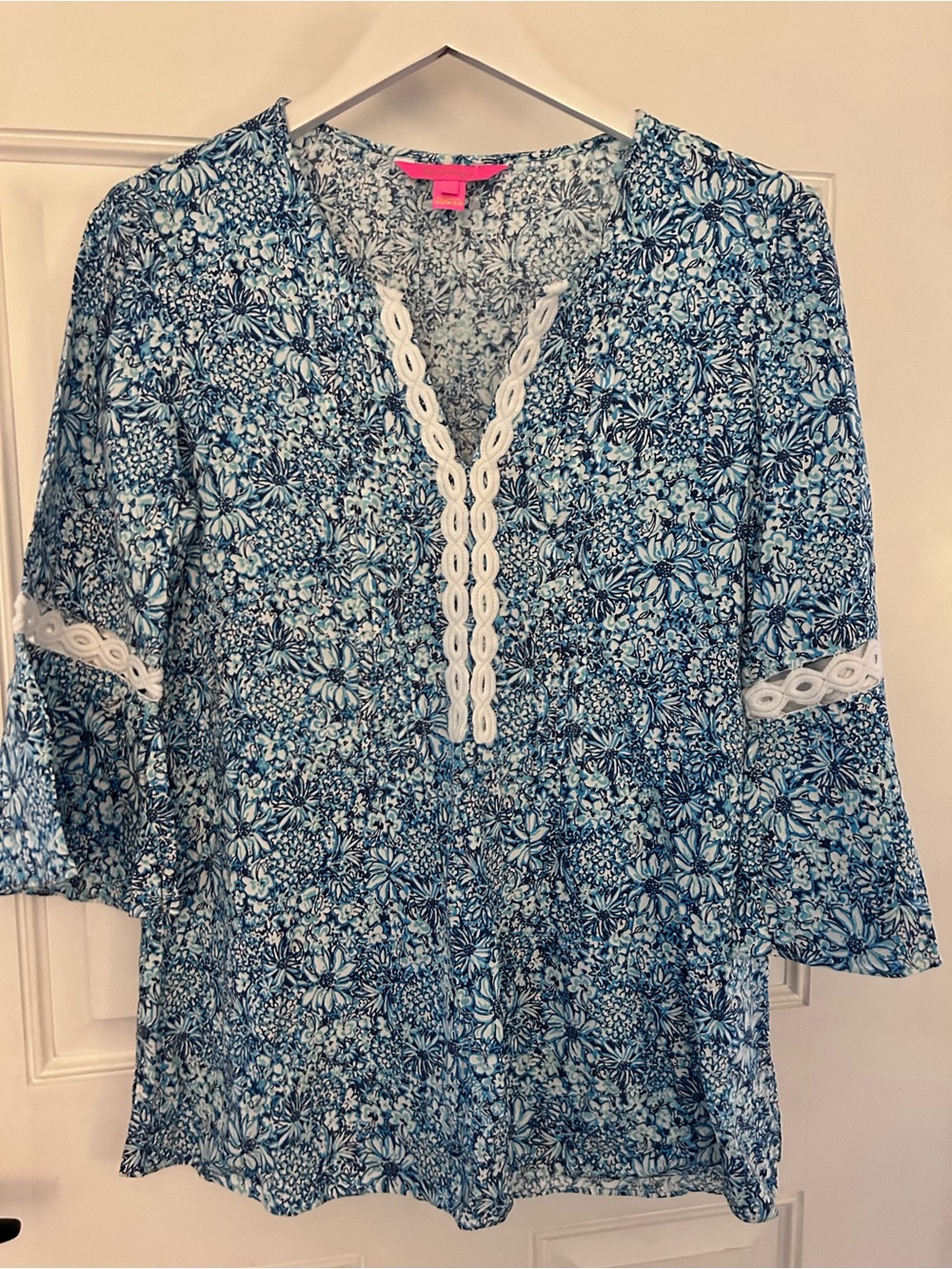 Lilly Pulitzer Blue Floral Lace-Trim Tunic